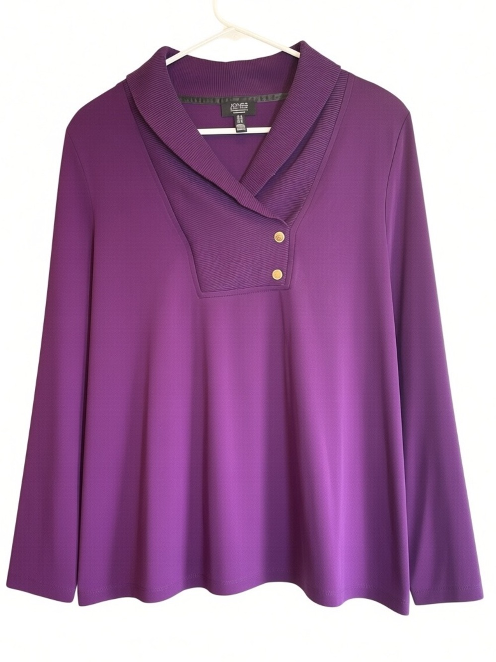 Jones New York Signature 1X Purple Shawl Collar Top 100% Cotton